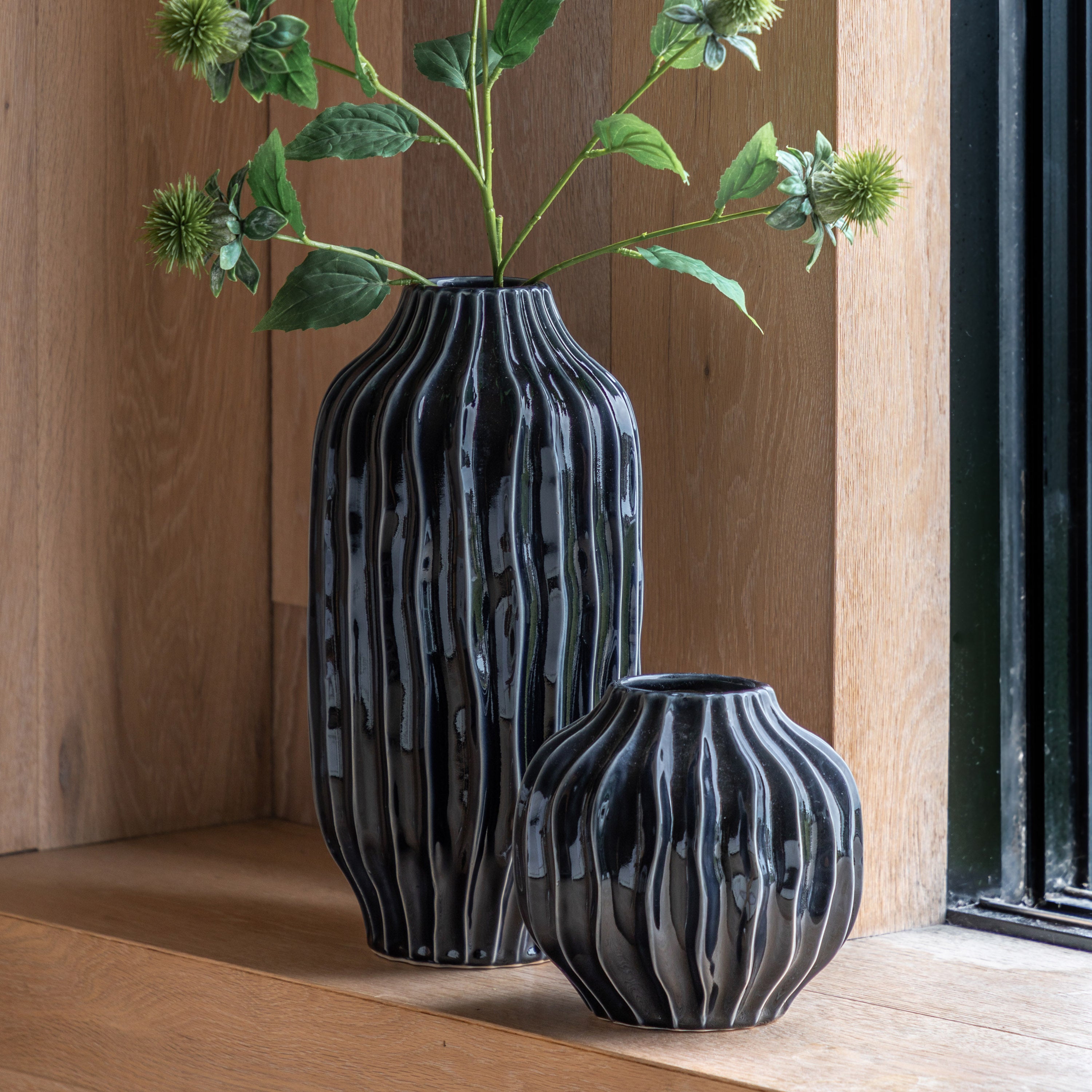 Osire Glazed Midnight Ribbed Vase | Small